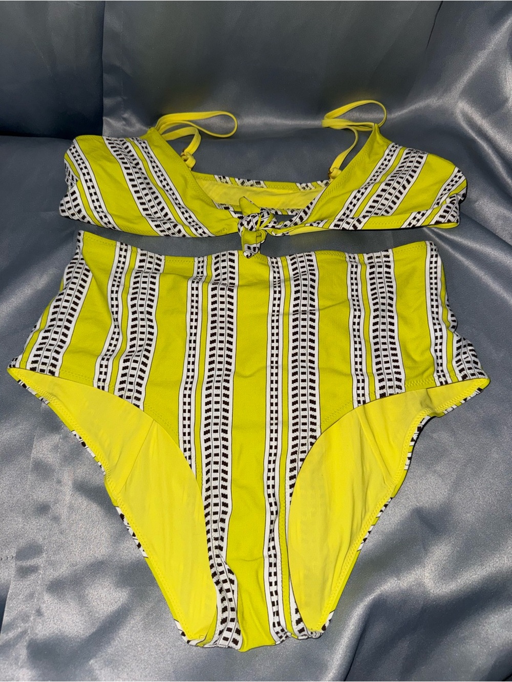 Lemlem Bright Yellow Striped-Trim Bikini